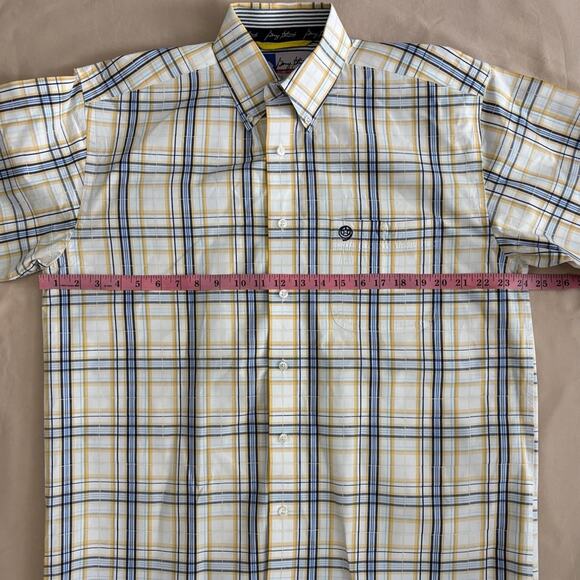 Wrangler George Straight Mens Yellow + Blue Plaid Short Sleeve Shirt Size Large - Picture 4 of 6
